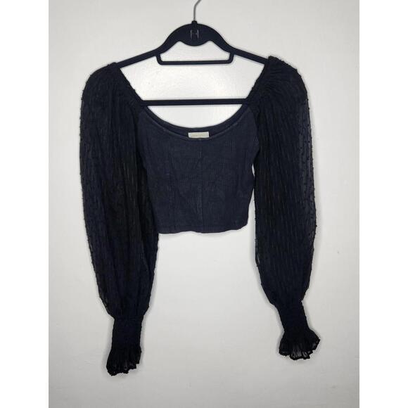 Urban Outfitters Tops - Urban Outfitters Top Womens Small Puff Long Sleeve Sheer Mesh Cropped Shirt